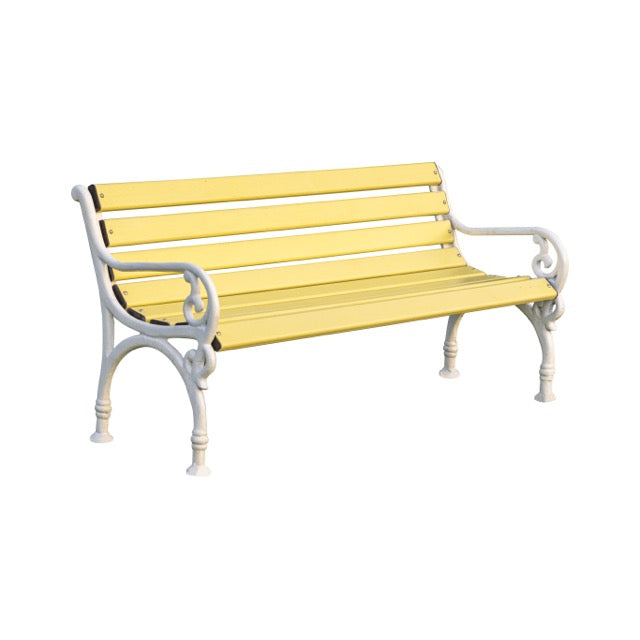 Trefor Cast Iron 3 Seater Garden Bench for Outdoor Park - (Yellow + White)