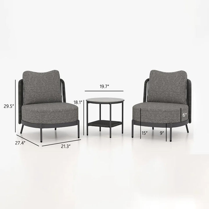 Sleak Outdoor Patio Seating Set 2 Chairs and 1 Table Set (Dark Grey)