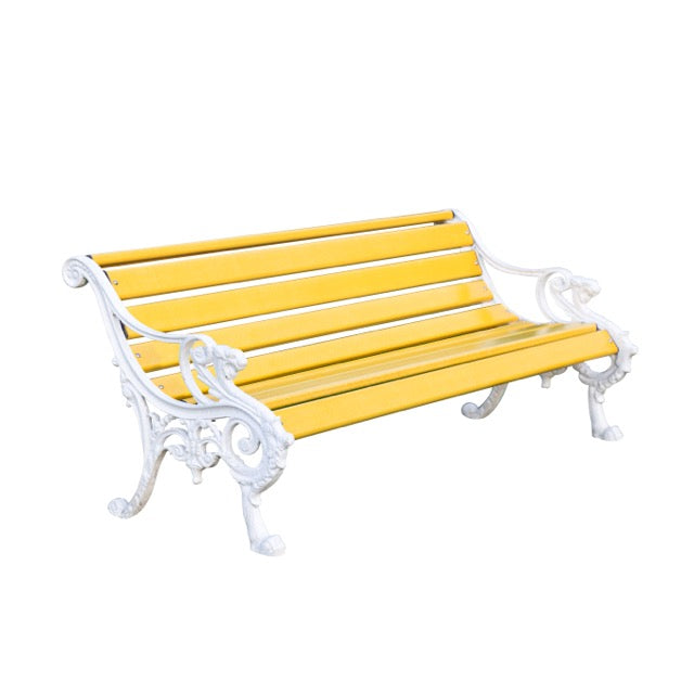 Pryce Cast Iron 3 Seater FRP Garden Bench for Outdoor Park - (Yellow + White)