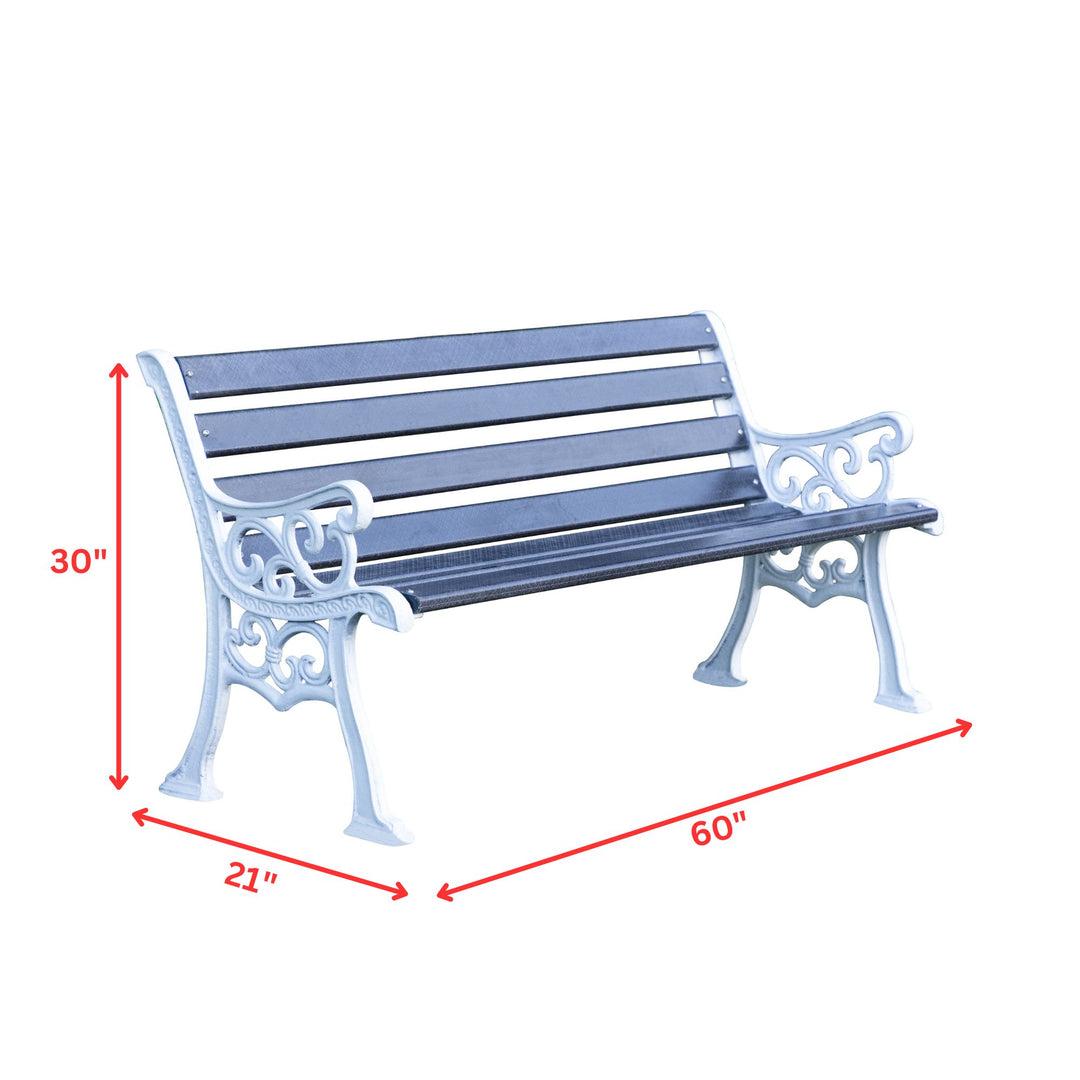 Eira Cast Iron 3 Seater FRP Garden Bench for Outdoor Park - (Black + White)