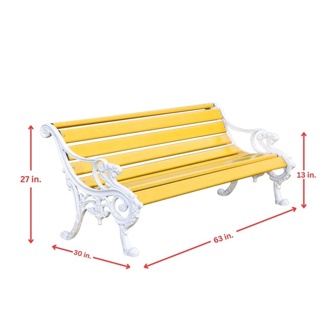 Pryce Cast Iron 3 Seater FRP Garden Bench for Outdoor Park - (Yellow + White)