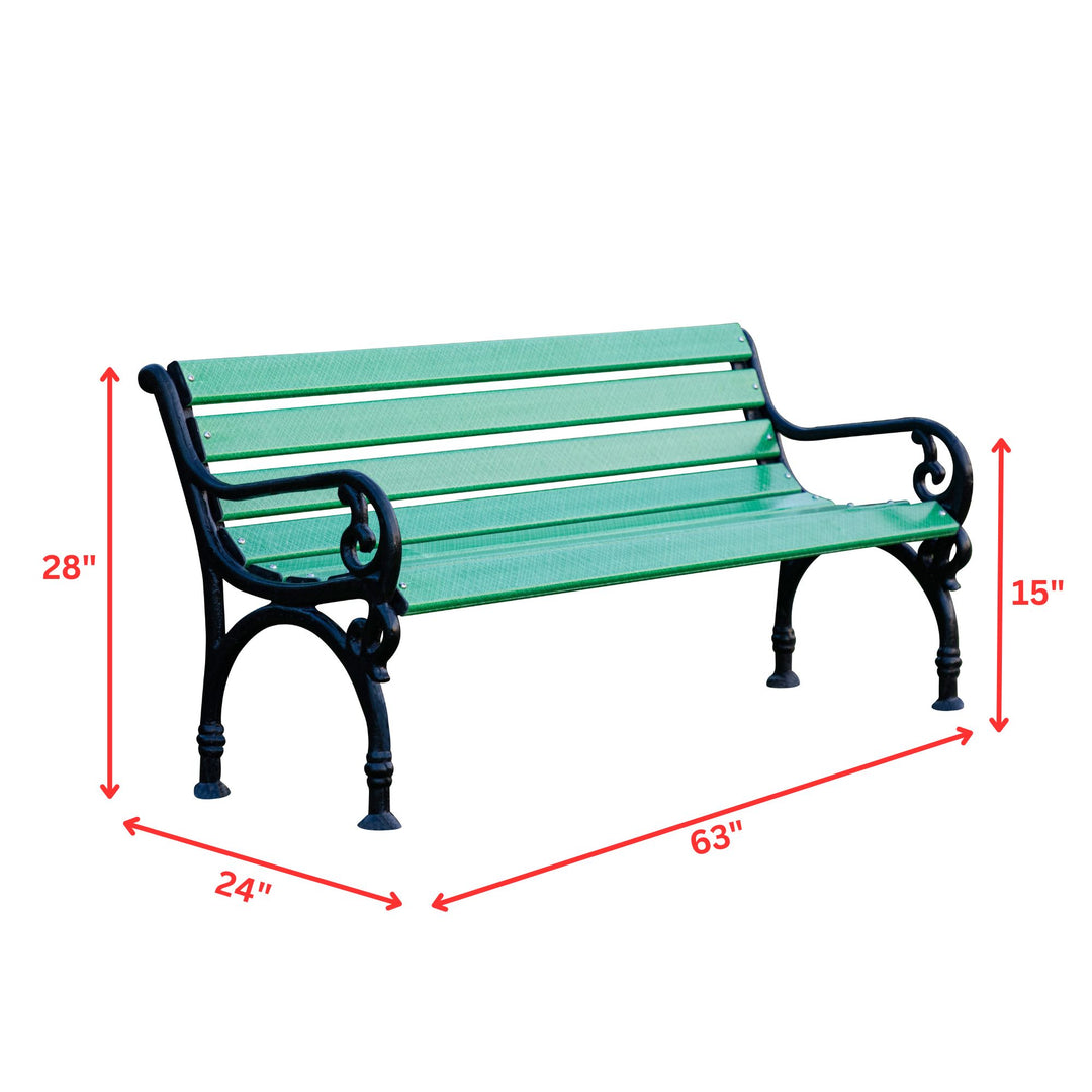 Brin Cast Iron 3 Seater FRP Garden Bench for Outdoor Park - (Green + Black)