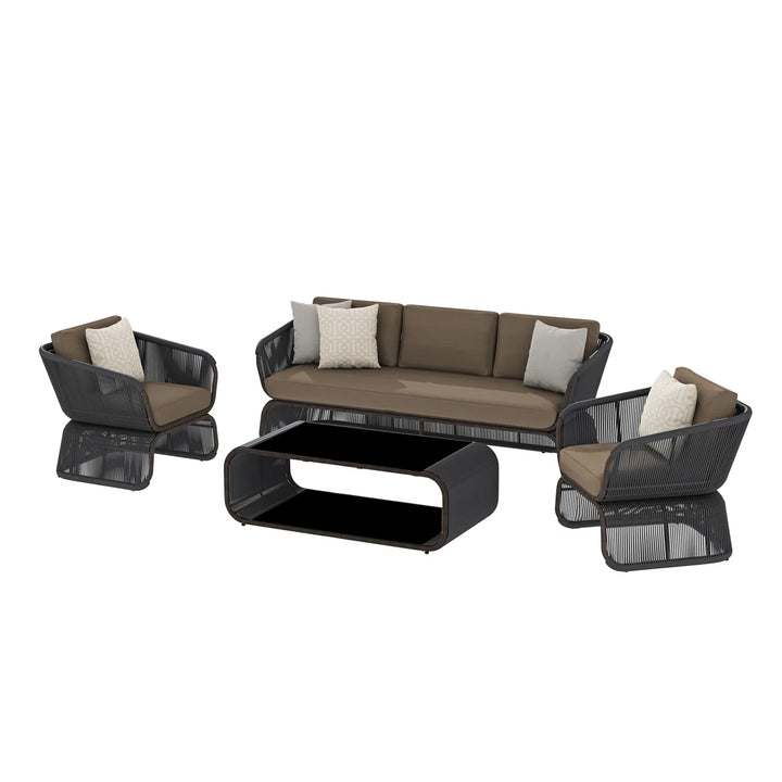 Emidio Outdoor Sofa Set 3 Seater, 2 Single seater and 1 Center Table Braided & Rope