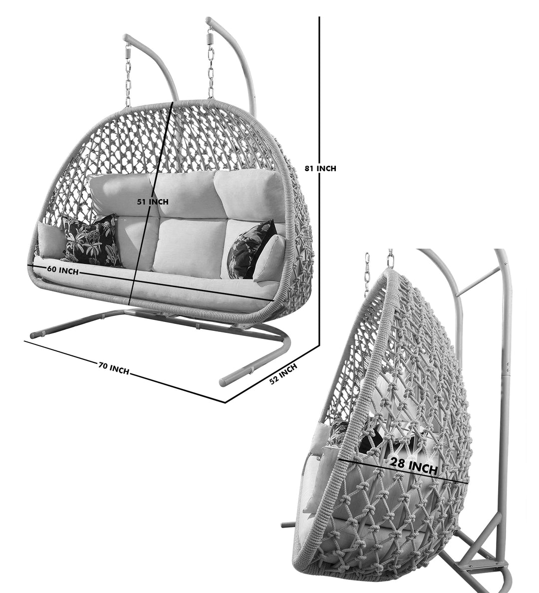 Dewey Three Seater Hanging Swing With Stand For Balcony, Garden Swing (Natural) Braid & Rope