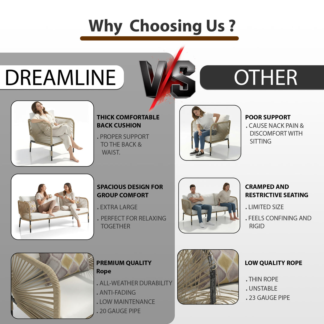 Kylie Outdoor Sofa Set 3 Seater , 2 Single seater and 1 Center Table Braided & Rope