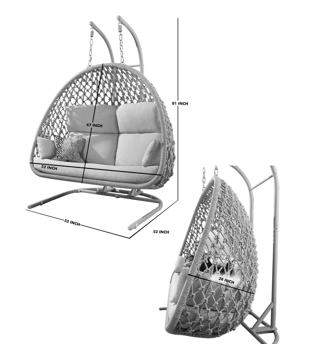 Cadiz Double Seater Hanging Swing With Stand For Balcony, Garden Swing (Natural)