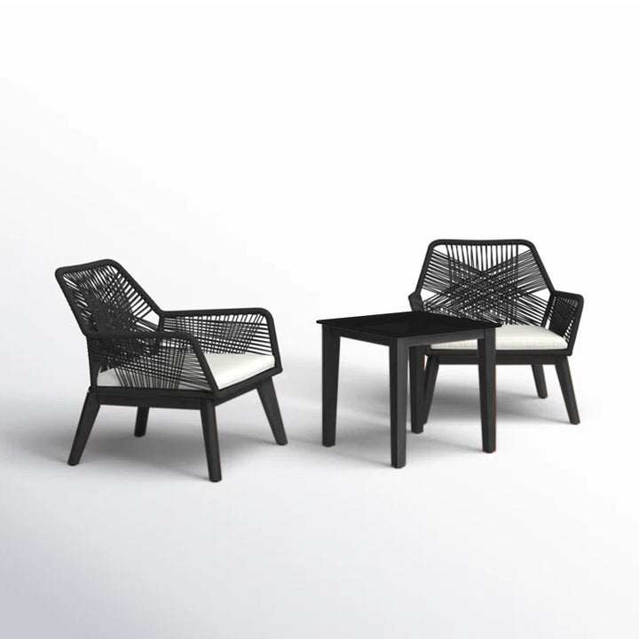 Elicia  Outdoor Patio Seating Set 2 Chairs and 1 Table Set (Black) Braided & Rope