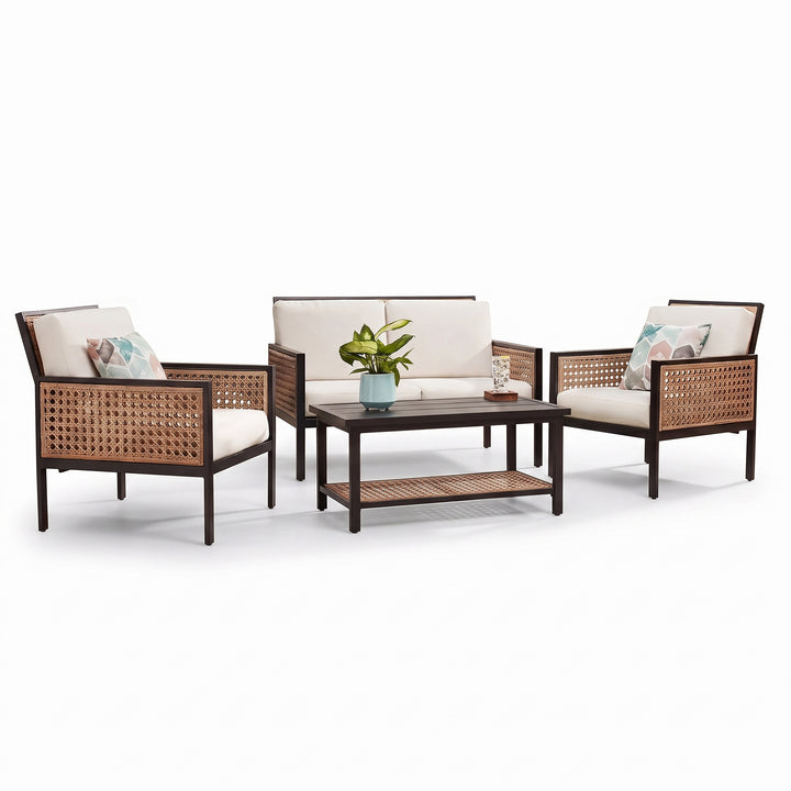 Vizoly Outdoor Garden Balcony Sofa Set  2 Seater, 2 Single seater and 1 Center Table Set (Brown)
