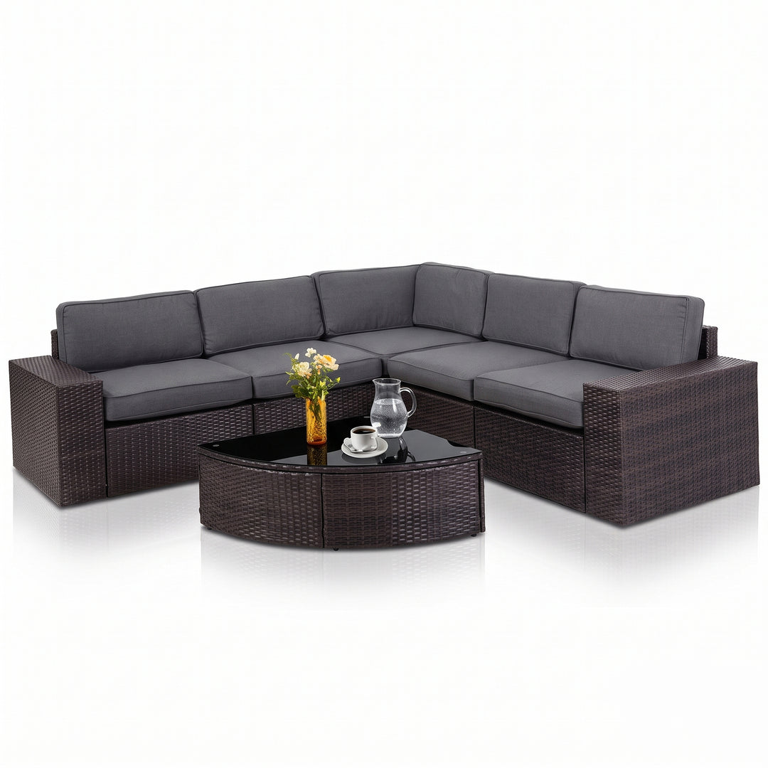 Omehia Outdoor Garden Balcony Sofa Set  5 Seater and 1 Center Table Set (Brown)