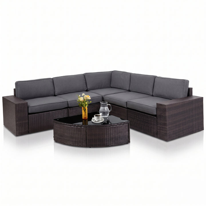 Omehia Outdoor Garden Balcony Sofa Set  5 Seater and 1 Center Table Set (Brown)