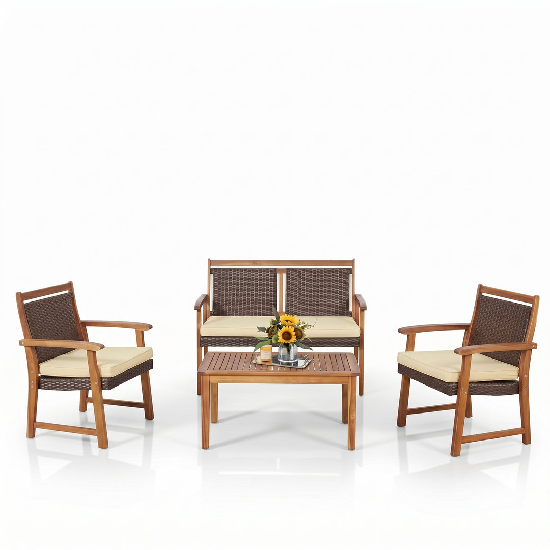 Zyan Outdoor Garden Balcony Sofa Set 2 Seater , 2 Single Seater 1 Center Table Set (Brown) Braided and Rope