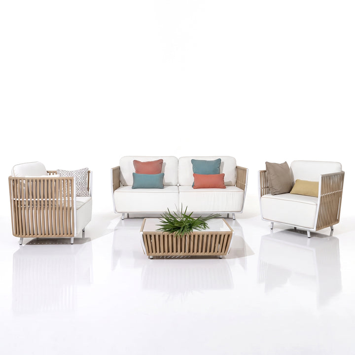 Swoop Outdoor Garden Balcony Sofa Set 2 Seater, 2 Single seater and 1 Table Set (Beige)