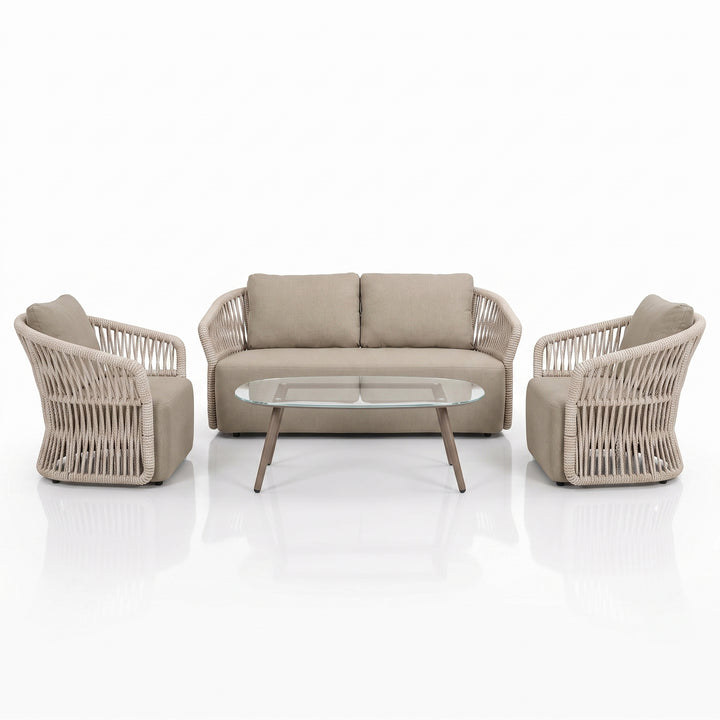 Thoma Outdoor Garden Balcony Sofa Set 2 Seater , 2 Single Seater 1 Center Table Set, Braid & Rope
