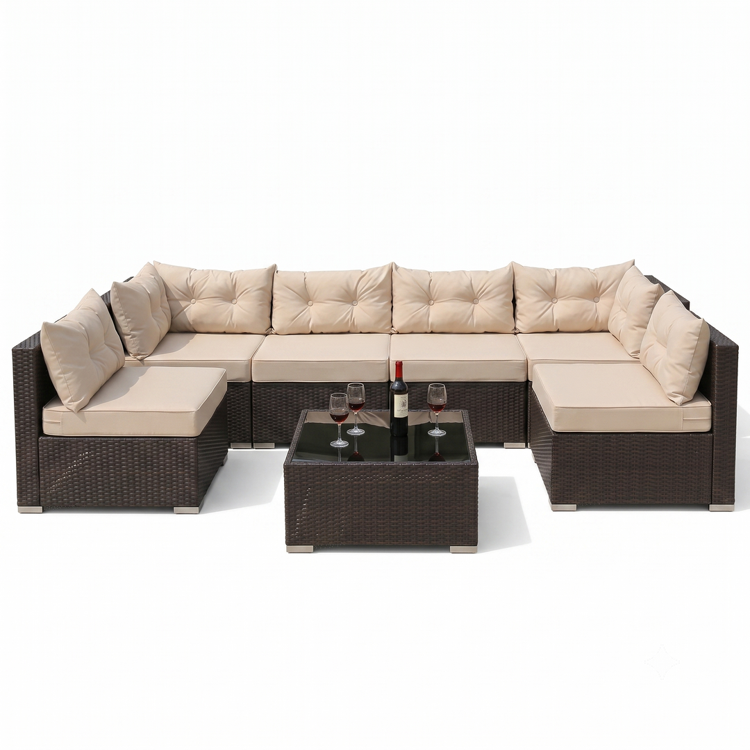 Zullo Outdoor Sofa Set 4 Seater, 2 Single seater and 1 Center Table (Black)