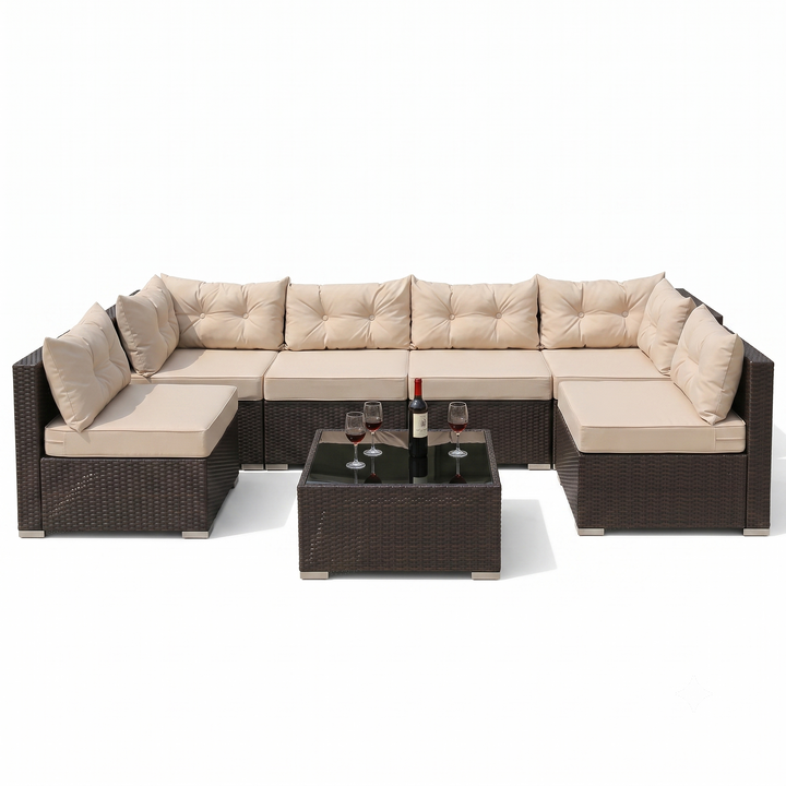 Zullo Outdoor Sofa Set 4 Seater, 2 Single seater and 1 Center Table (Black)