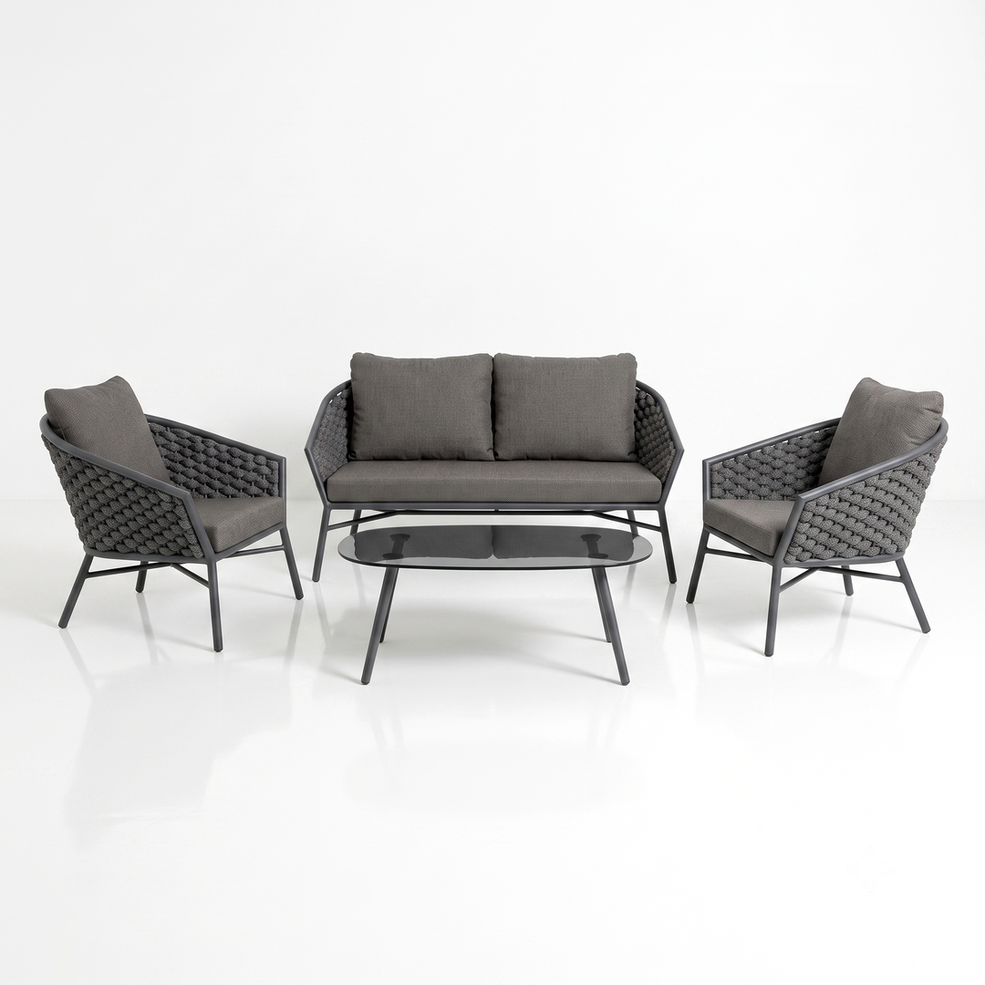 Venezia Outdoor Sofa Set 2 Seater, 2 Single seater and 1 Center Table Braided & Rope