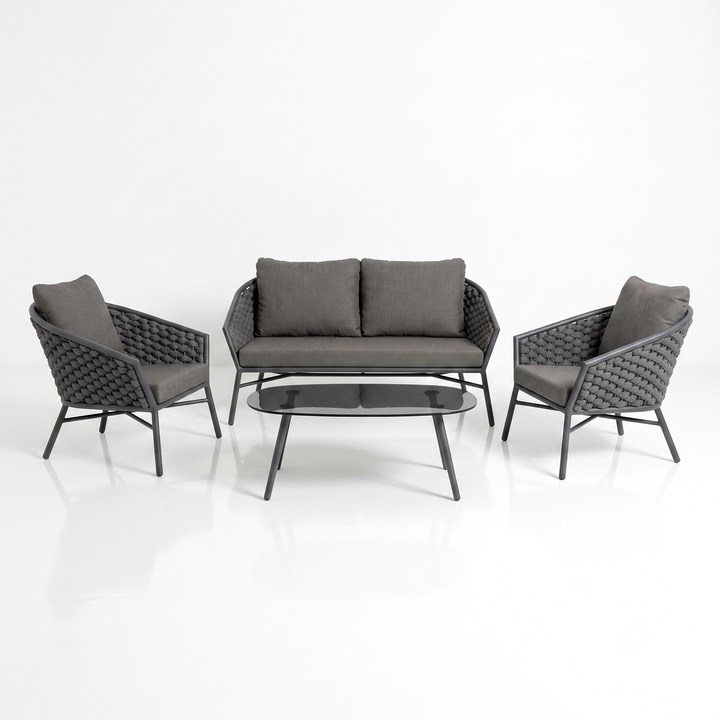 Venezia Outdoor Sofa Set 2 Seater, 2 Single seater and 1 Center Table Braided & Rope