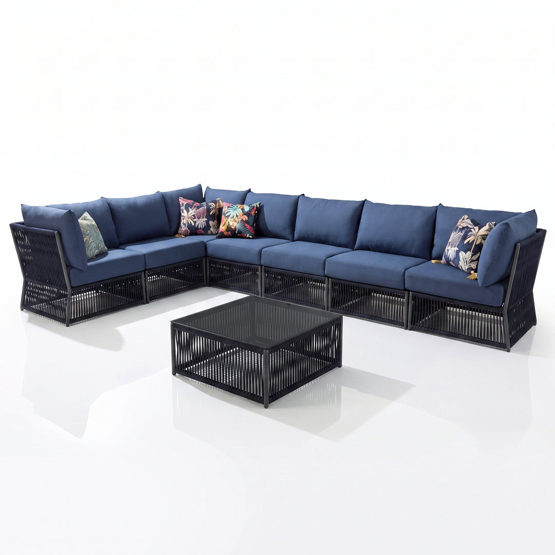 Valencia Outdoor Sofa Set 7 Seater, 1 Center Table Set Braided & Rope