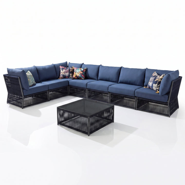 Valencia Outdoor Sofa Set 7 Seater, 1 Center Table Set Braided & Rope