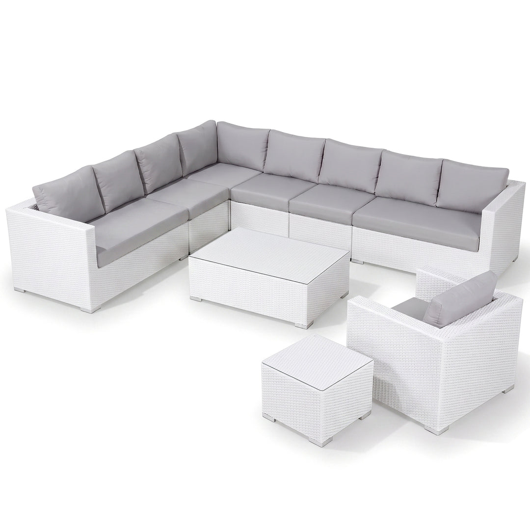 Ulva Outdoor Sofa Set 8 Seater , Single Seater and 2 Center Table Set (White)