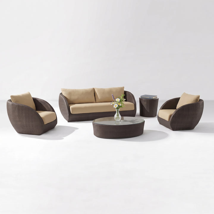 Zomera Outdoor Garden Balcony Sofa Set 3 Seater, 2 Single seater and 1 Center Table With Side Table Set (Brown)
