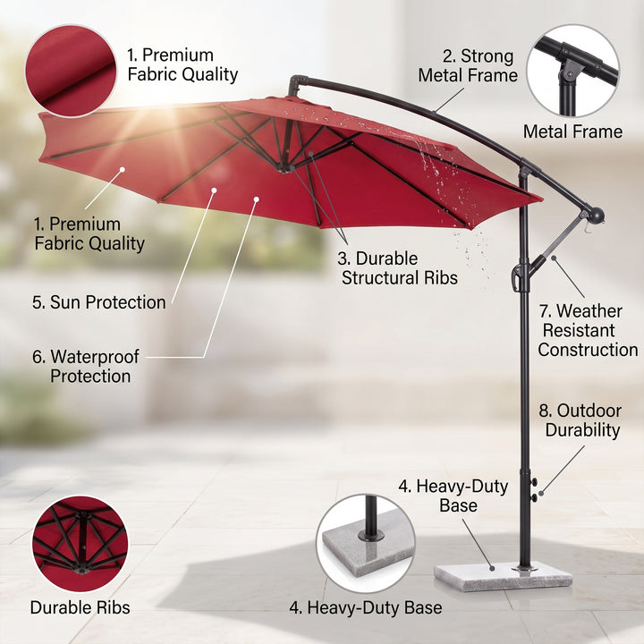 Aqua Luxury Side Pole Garden Umbrella With Stand (Round, Mahroon)