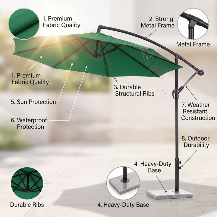 Destin Luxury Side Pole Garden Umbrella With Stand (Round, Green)