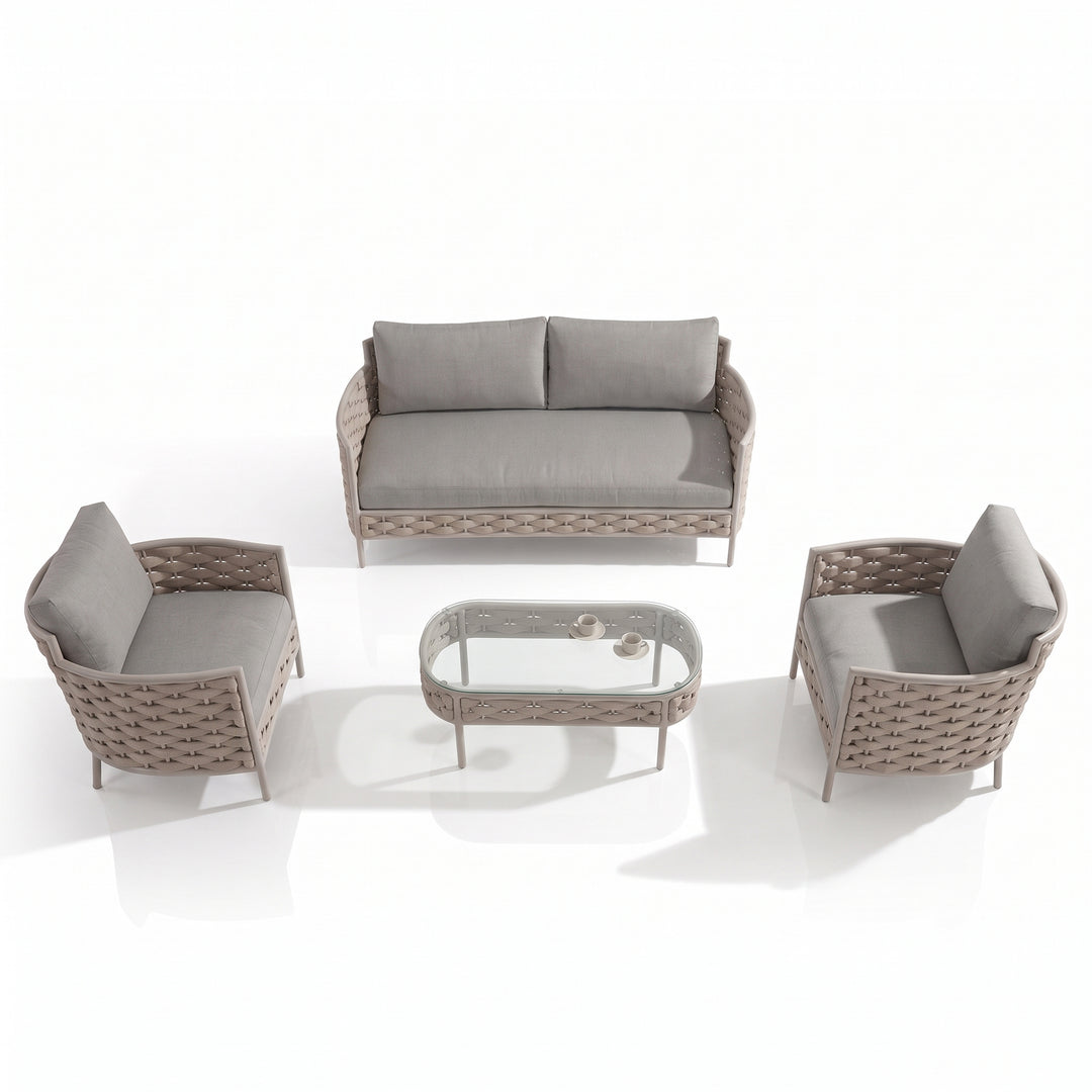 Nivio Outdoor Garden Balcony Sofa Set 2 Seater, 2 Single seater and 1 Center Table Set ( Biege) Braid & Rope