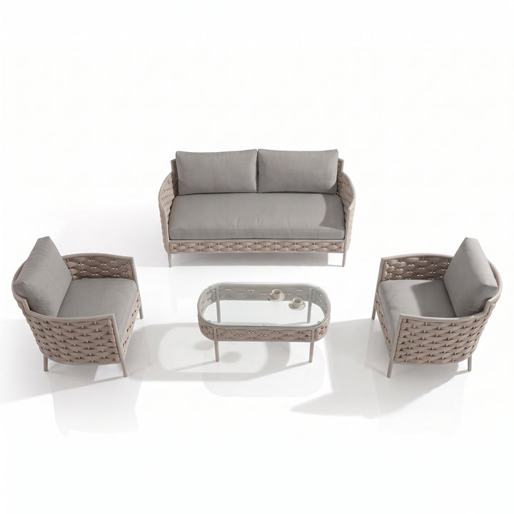 Nivio Outdoor Garden Balcony Sofa Set 2 Seater, 2 Single seater and 1 Center Table Set ( Biege) Braid & Rope