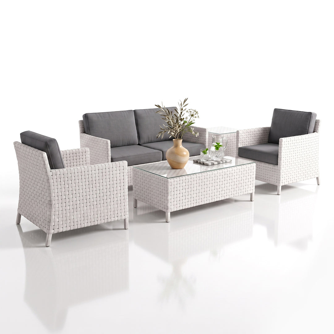 Tecla Outdoor Sofa Set 2 Seater , 2 Single seater and 1 Center Table (Off White)