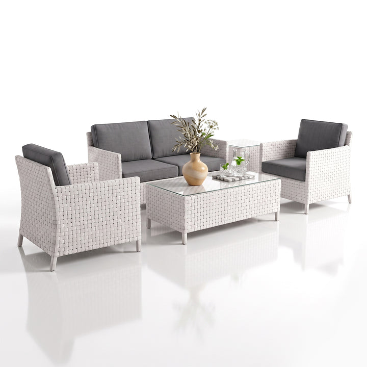 Tecla Outdoor Sofa Set 2 Seater , 2 Single seater and 1 Center Table (Off White)