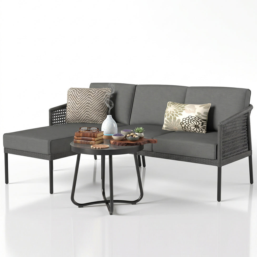 Tryfone Outdoor Garden Balcony Sofa Set 4 Seater 1 Center Table Set (Dark Grey)