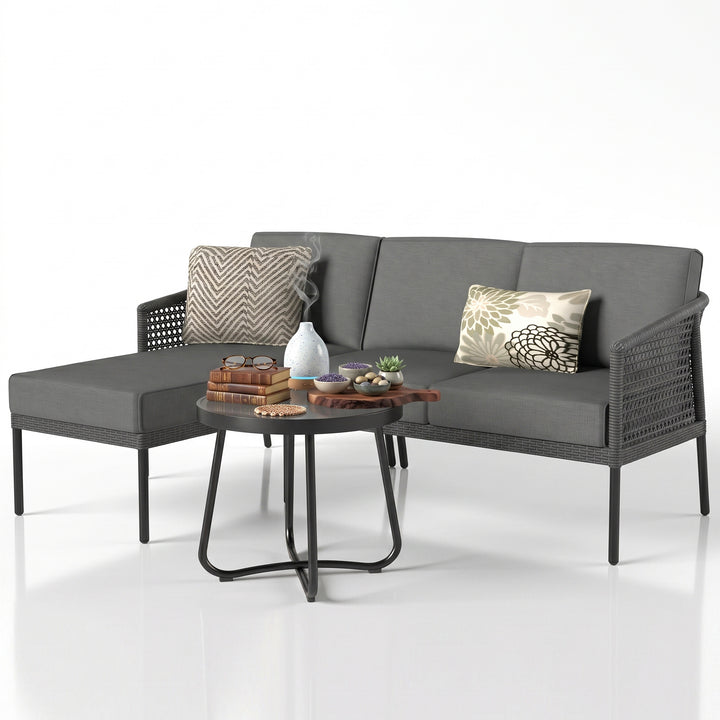 Tryfone Outdoor Garden Balcony Sofa Set 4 Seater 1 Center Table Set (Dark Grey)
