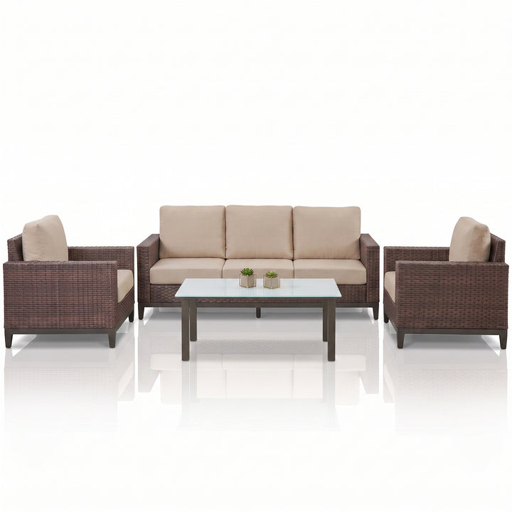 Tello Outdoor Garden Balcony Sofa Set 3 Seater, 2 Single seater and 1 Center Table Set (Brown)