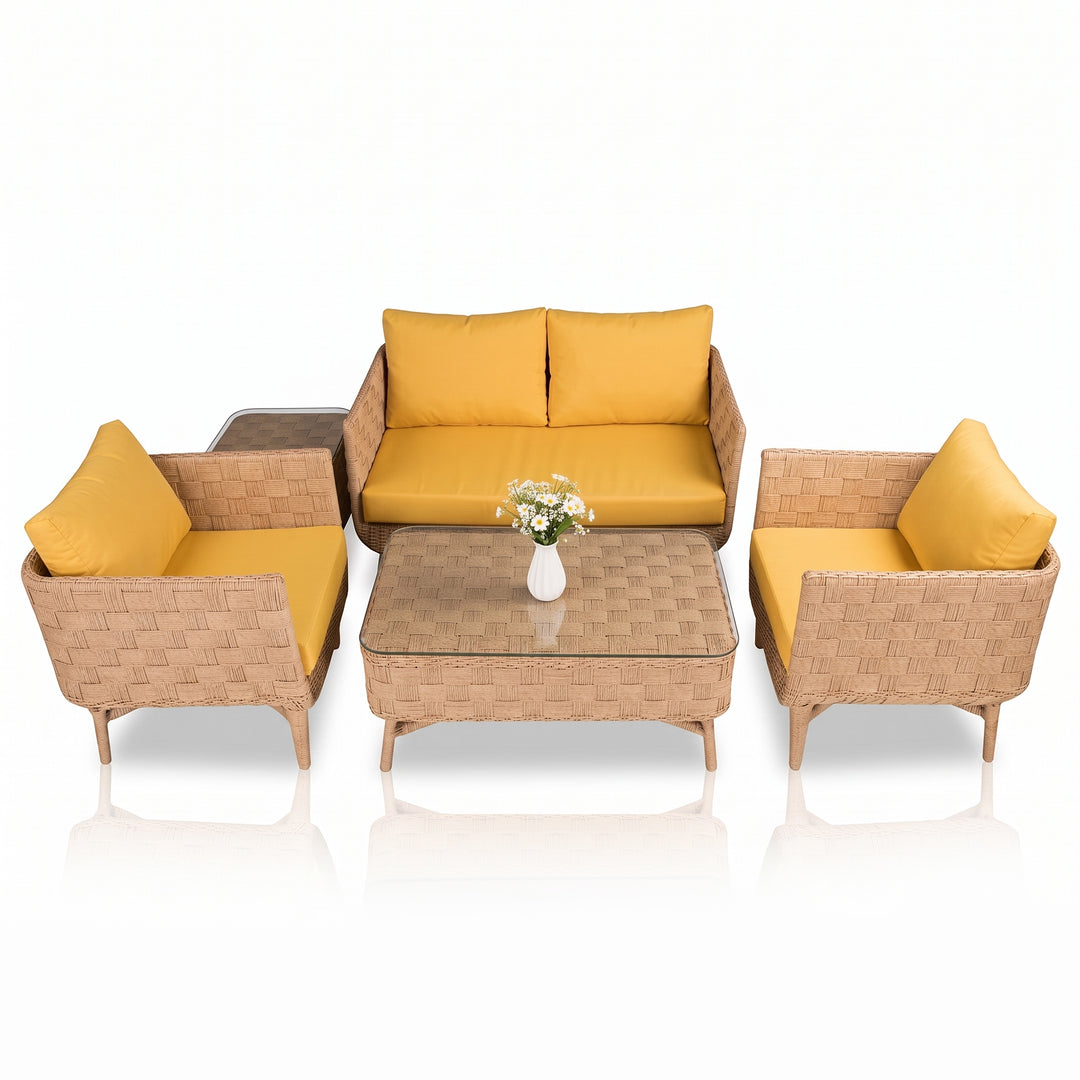 Palerma Outdoor Sofa Set 2 Seater , 2 Single seater , 1 Center table (Honey)