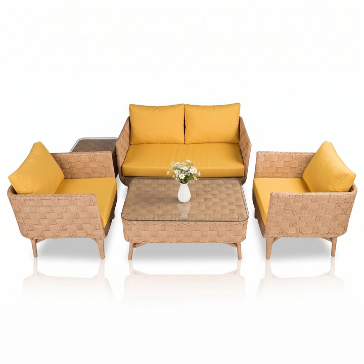 Palerma Outdoor Sofa Set 2 Seater , 2 Single seater , 1 Center table (Honey)