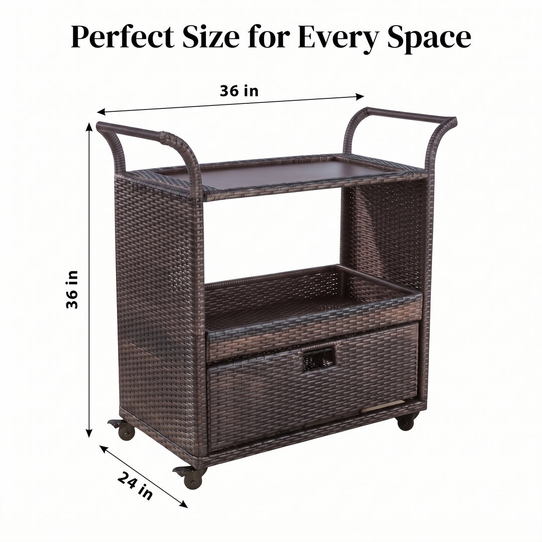 KNOX Outdoor Patio Bar Serving Cart (Dark Brown)
