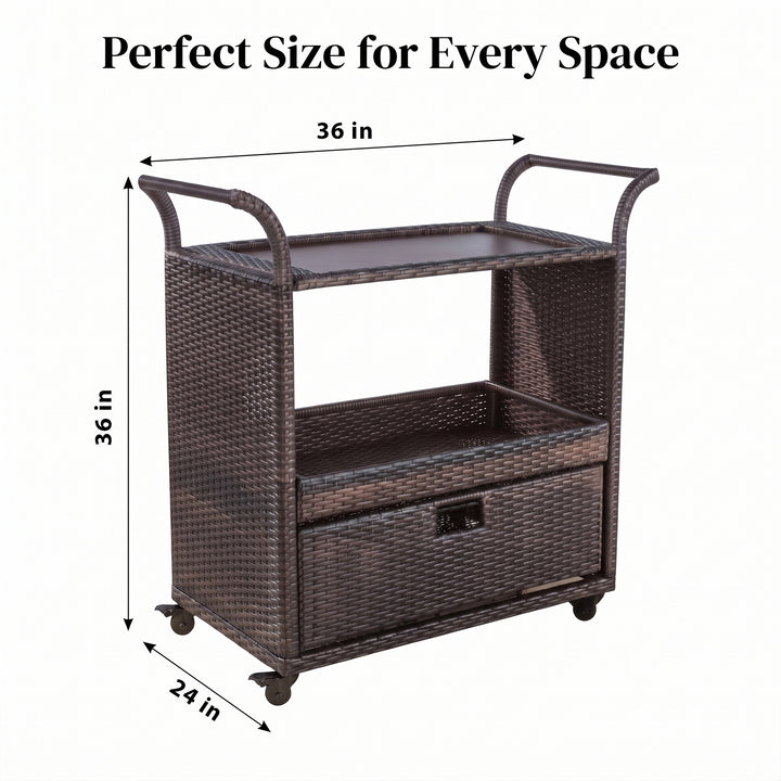 KNOX Outdoor Patio Bar Serving Cart (Dark Brown)