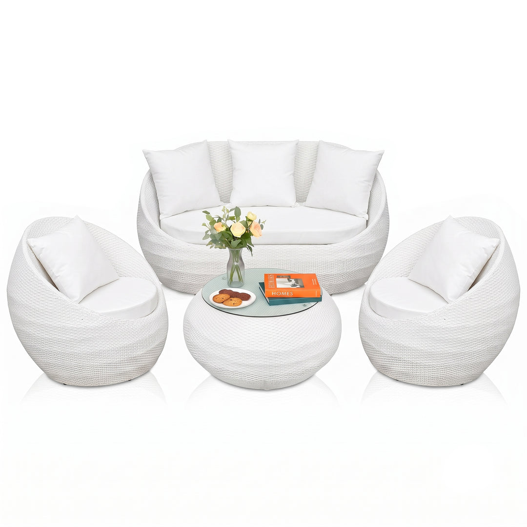 Retto Outdoor Sofa Set 2 Seater , 2 Single seater and 1 Center Table Set (White)