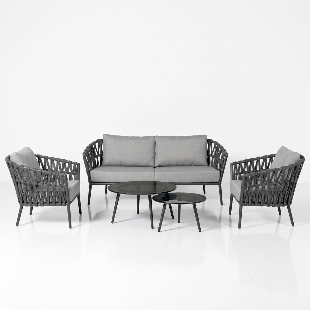 Legion Outdoor Sofa Set 2 Seater , 2 Single seater and 2 Center Table Set (Dark Grey) Braided & Rope