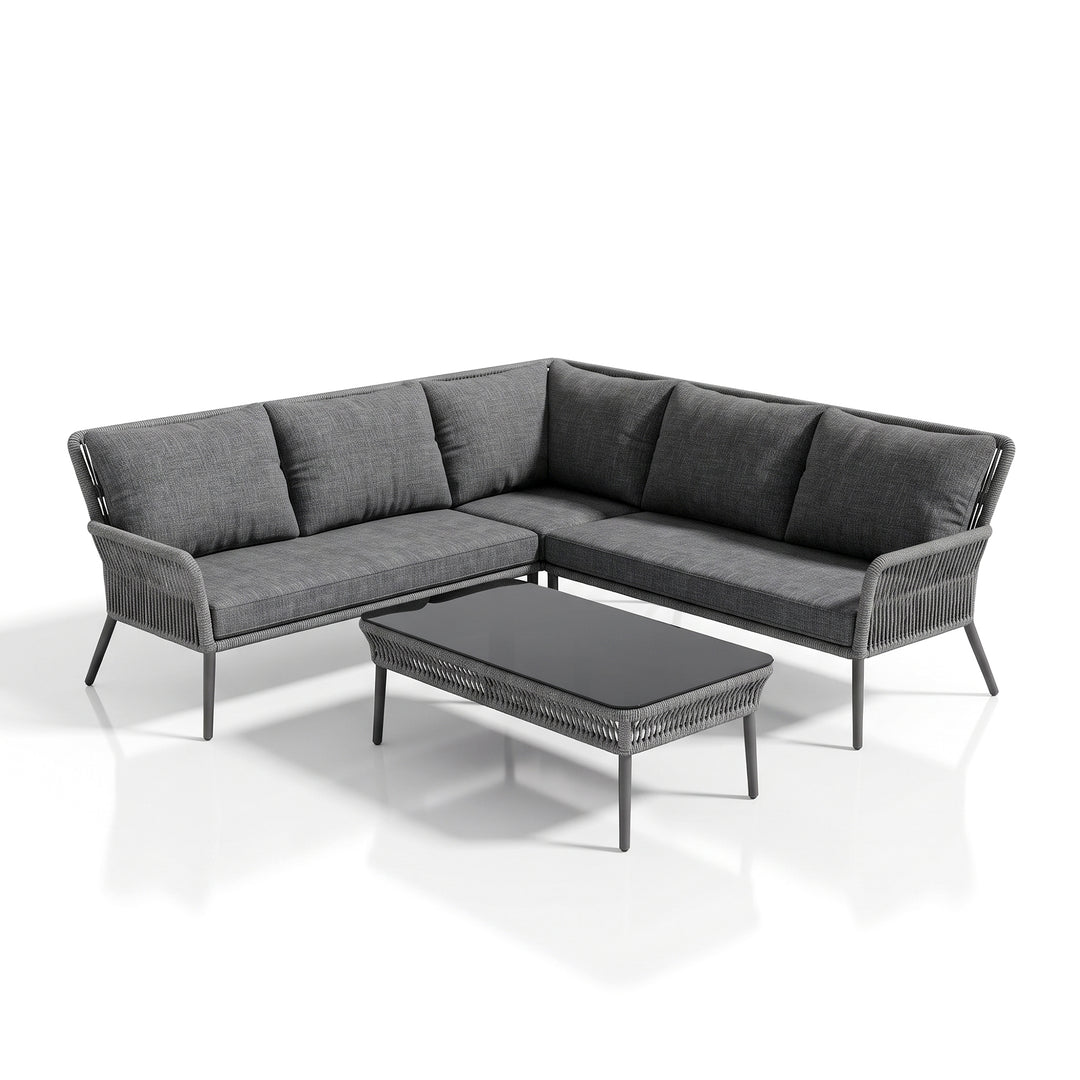 Mitya Outdoor Garden Balcony Sofa Set  5 Seater and 1 Center Table Set, Braid & Rope (Dark + Grey)