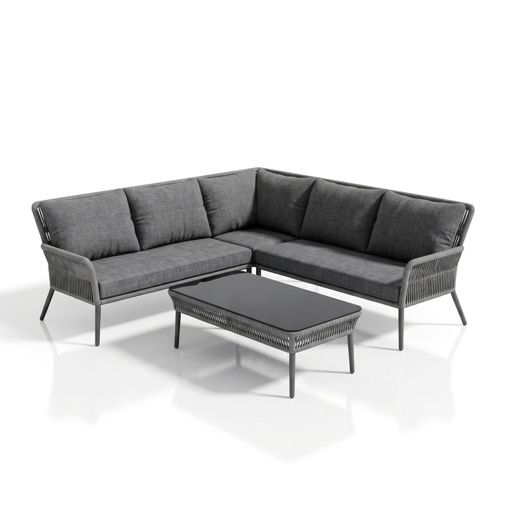 Mitya Outdoor Garden Balcony Sofa Set  5 Seater and 1 Center Table Set, Braid & Rope (Dark + Grey)