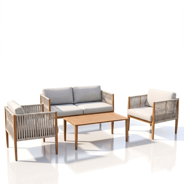 Luna Outdoor Garden Balcony Sofa Set 2 Seater , 2 Single Seater 1 Center Table Set (Grey) Braided and Rope