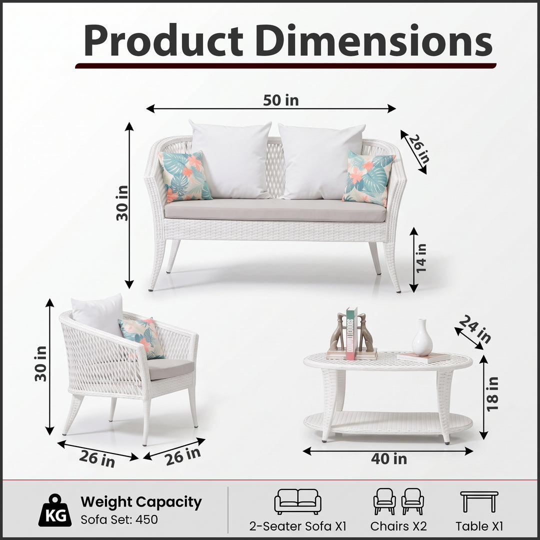 Milok Outdoor Sofa Set 2 Seater, 2 Single seater and 1 Center Table (White)