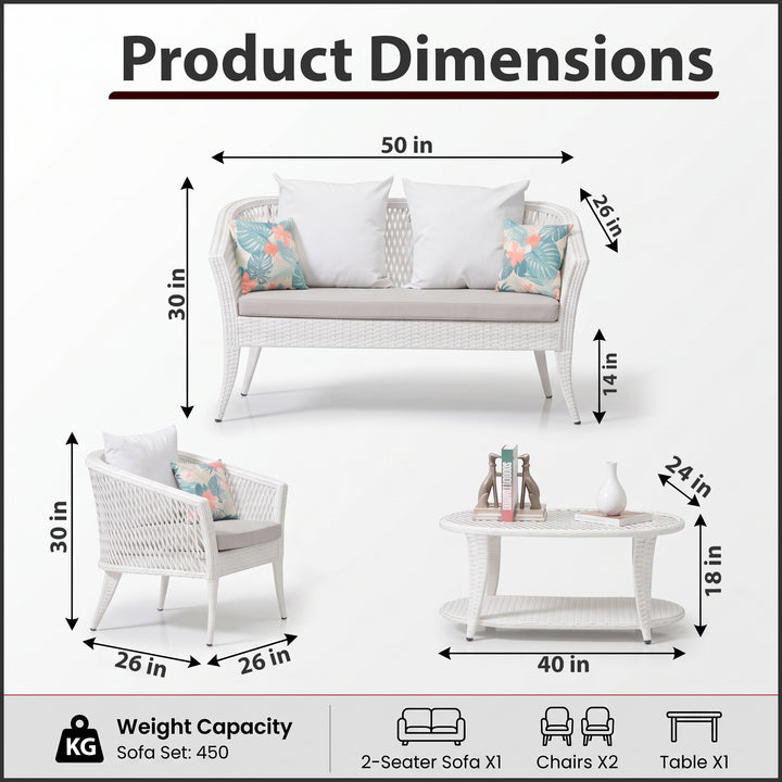 Milok Outdoor Sofa Set 2 Seater, 2 Single seater and 1 Center Table (White)