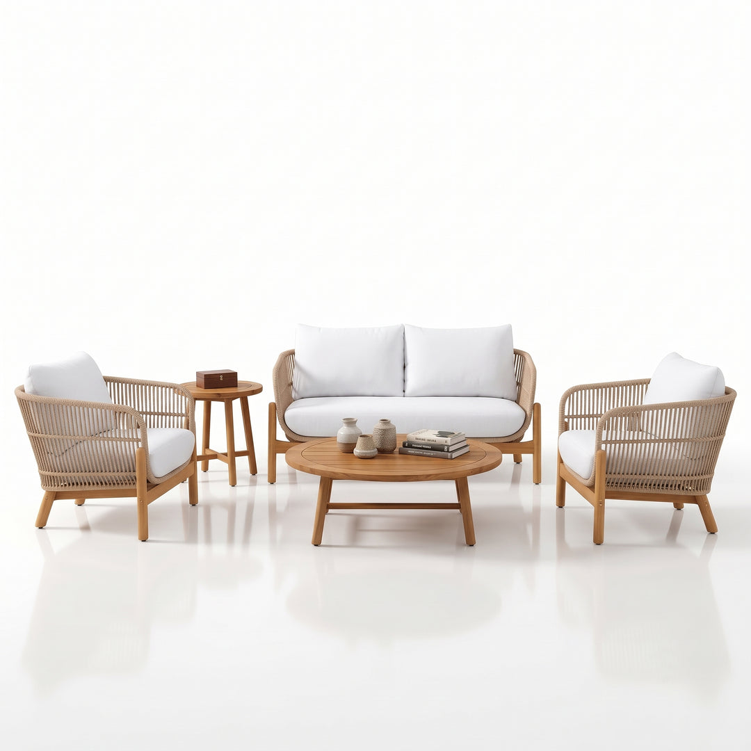 Apolo Outdoor Sofa Set 2 Seater , 2 Single seater , 1 Side table and 1 Center Table (Beige)