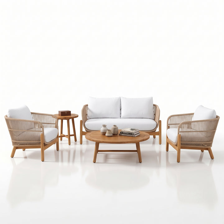 Apolo Outdoor Sofa Set 2 Seater , 2 Single seater , 1 Side table and 1 Center Table (Beige)