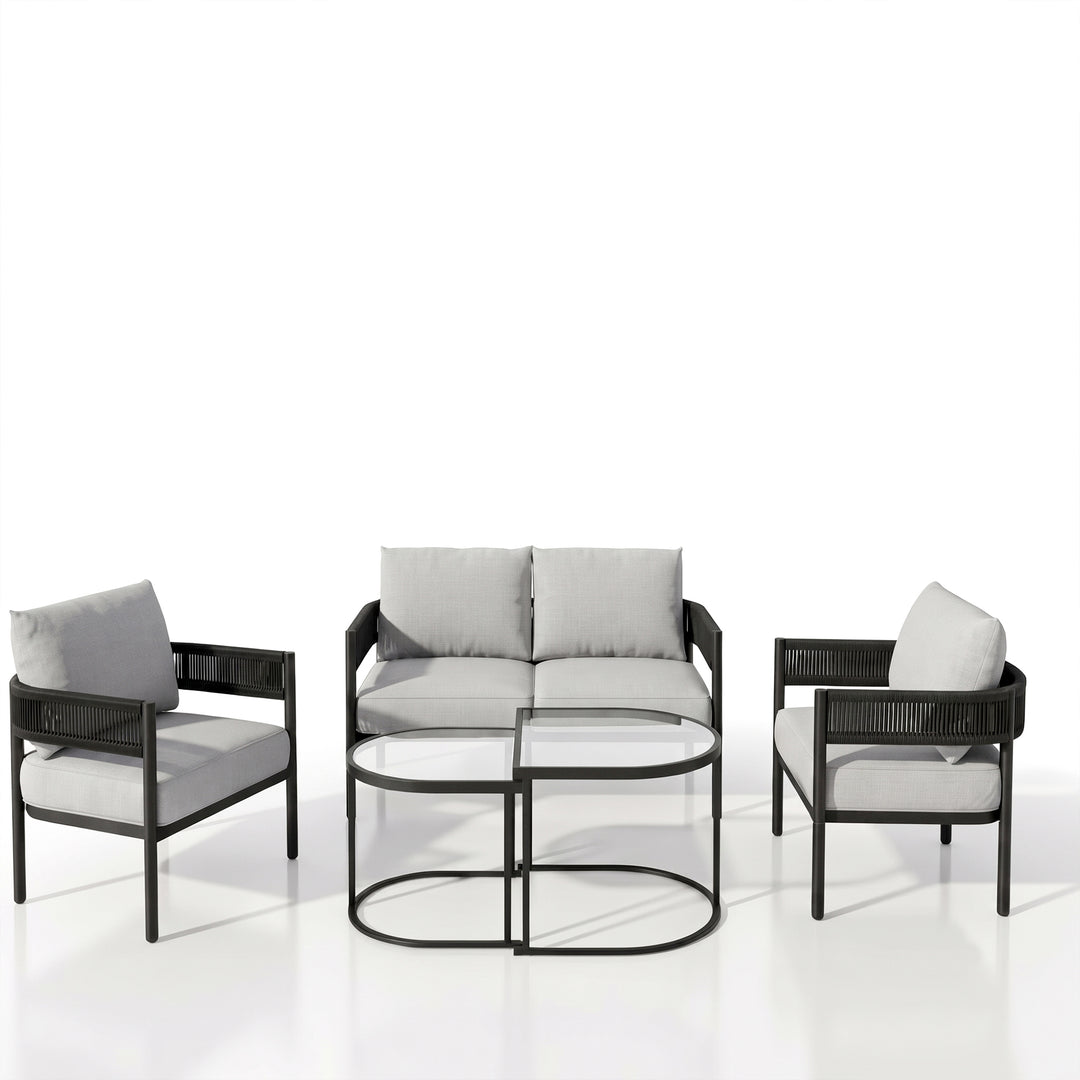 Perpetua Outdoor Sofa Set 2 Seater, 2 Single seater and 1 Center Table (Black)