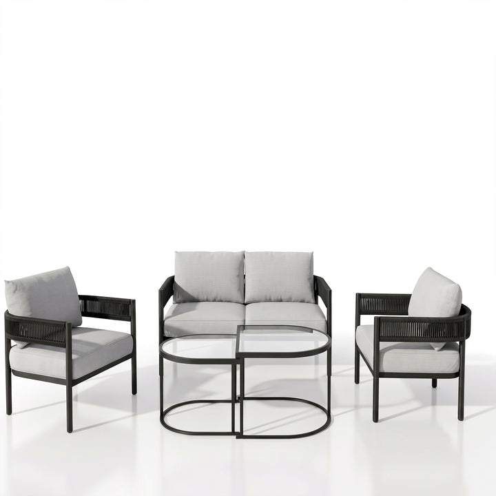 Perpetua Outdoor Sofa Set 2 Seater, 2 Single seater and 1 Center Table (Black)