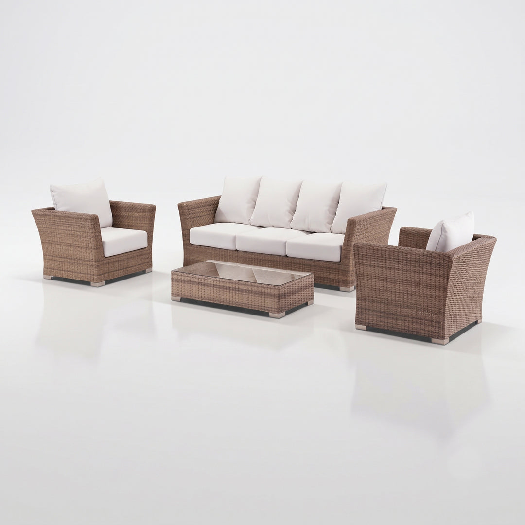 Noelia Outdoor Sofa Set 3 Seater , 2 Single seater and 1 Center Table (Brown + Cream)